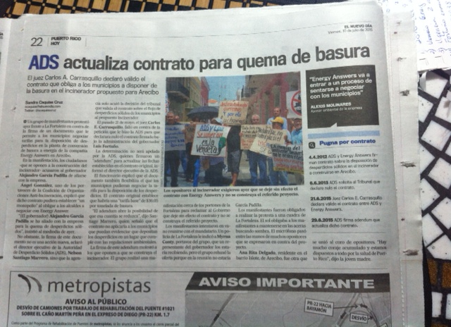 Noticia ENDI ADS actualiza contrato para quema basura 10jul2015